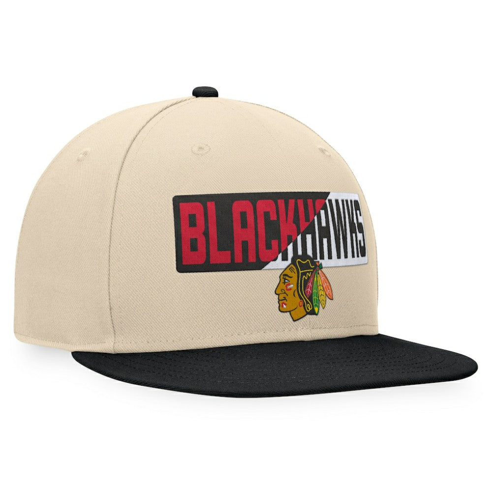 NHL Chicago Blackhawks Fanatics Goalaso Snapback Hat - Cream/Black