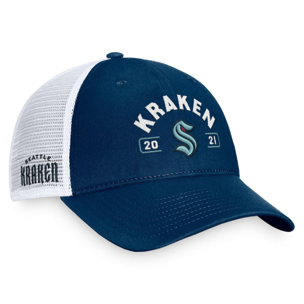 NHL Seattle Kraken Fanatics Free Kick Trucker Adjustable Hat - Deep Sea Blue/White