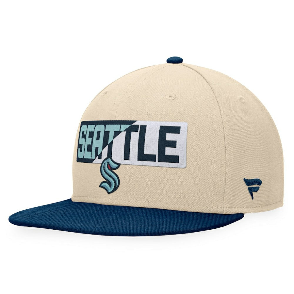 NHL Seattle Kraken Fanatics Goalaso Snapback Hat - Cream/Deep Sea Blue