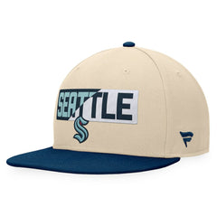 NHL Seattle Kraken Fanatics Goalaso Snapback Hat - Cream/Deep Sea Blue