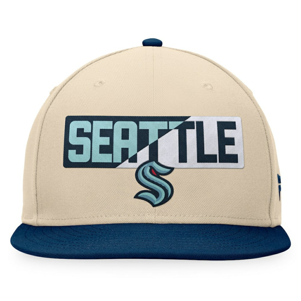 NHL Seattle Kraken Fanatics Goalaso Snapback Hat - Cream/Deep Sea Blue