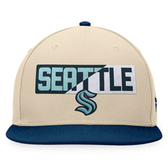 NHL Seattle Kraken Fanatics Goalaso Snapback Hat - Cream/Deep Sea Blue