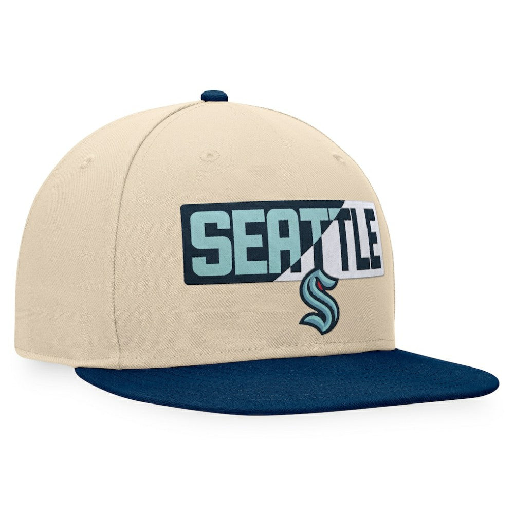 NHL Seattle Kraken Fanatics Goalaso Snapback Hat - Cream/Deep Sea Blue