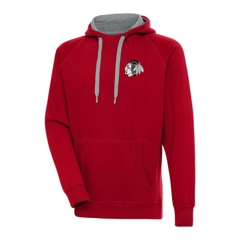 NHL Chicago Blackhawks Antigua Metallic Logo Victory Pullover Hoodie - Red
