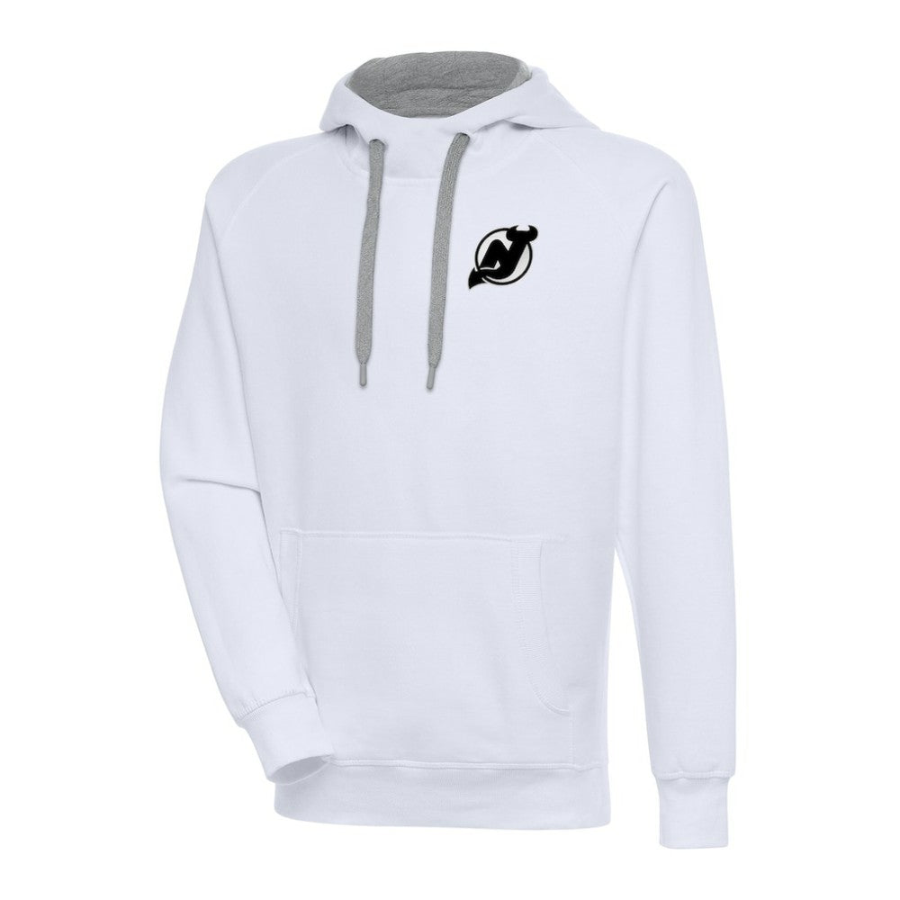 NHL New Jersey Devils Antigua Metallic Logo Victory Pullover Hoodie - White
