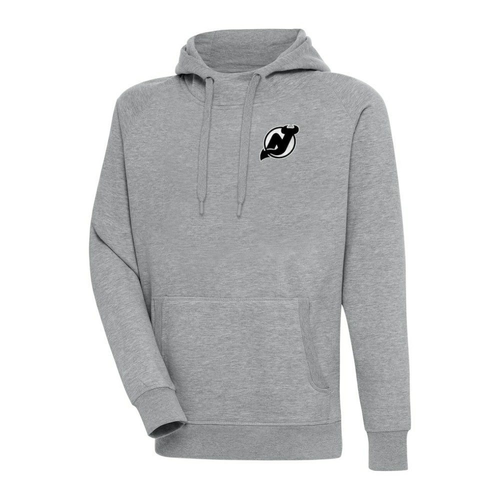 NHL New Jersey Devils Antigua Metallic Logo Victory Pullover Hoodie - Heather Gray