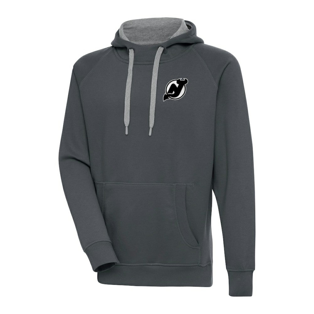 NHL New Jersey Devils Antigua Metallic Logo Victory Pullover Hoodie - Charcoal
