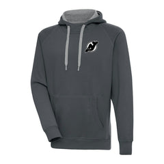 NHL New Jersey Devils Antigua Metallic Logo Victory Pullover Hoodie - Charcoal