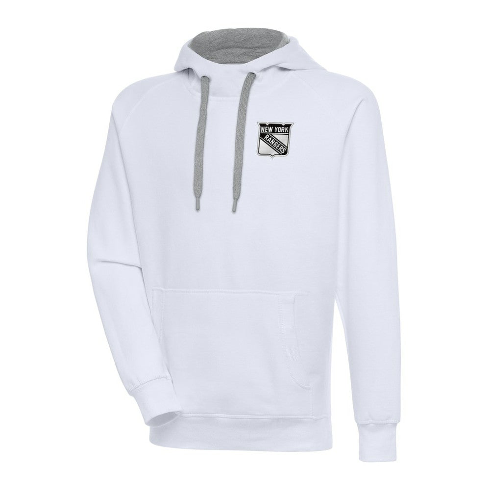 NHL New York Rangers Antigua Metallic Logo Victory Pullover Hoodie - White