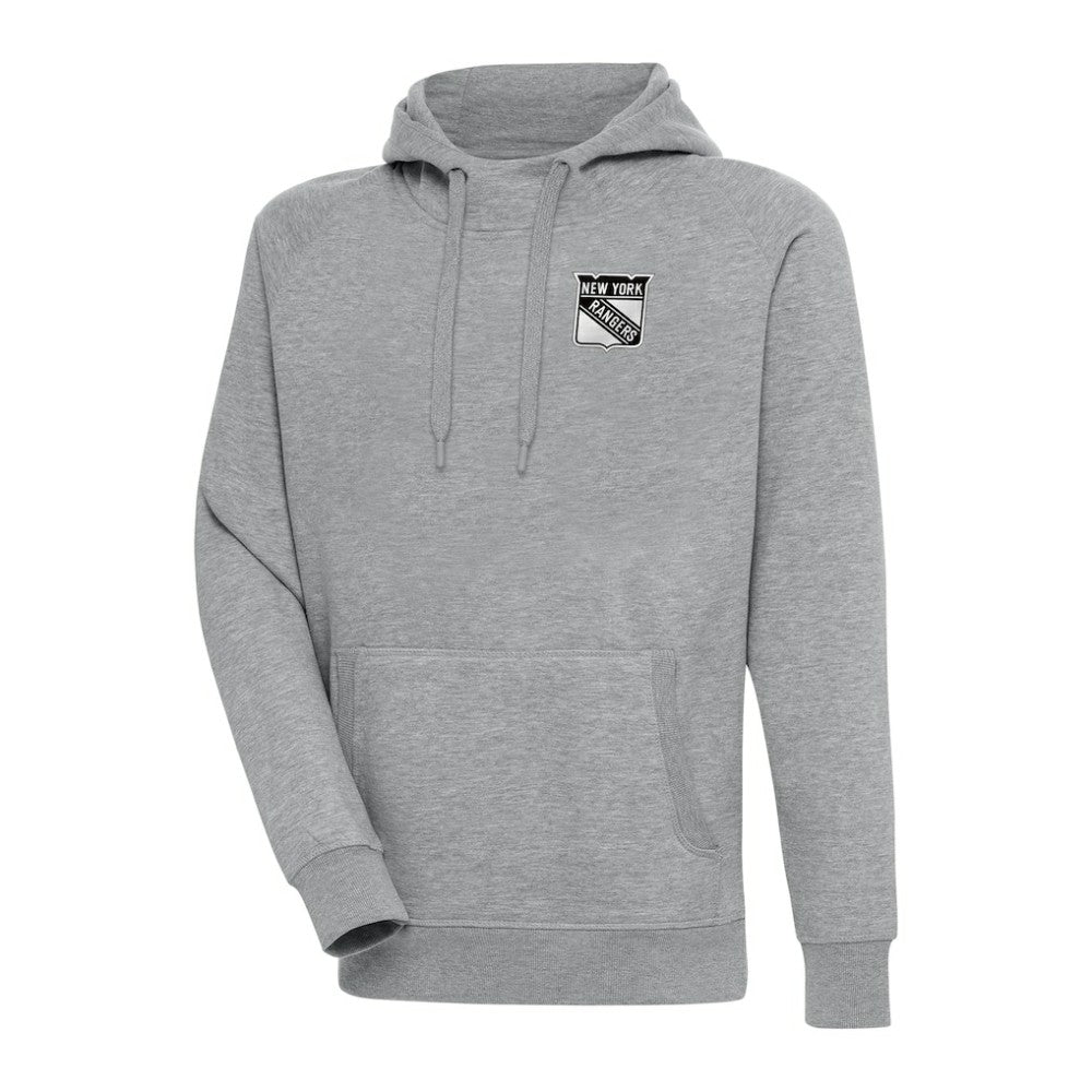 NHL New York Rangers Antigua Metallic Logo Victory Pullover Hoodie - Heather Gray