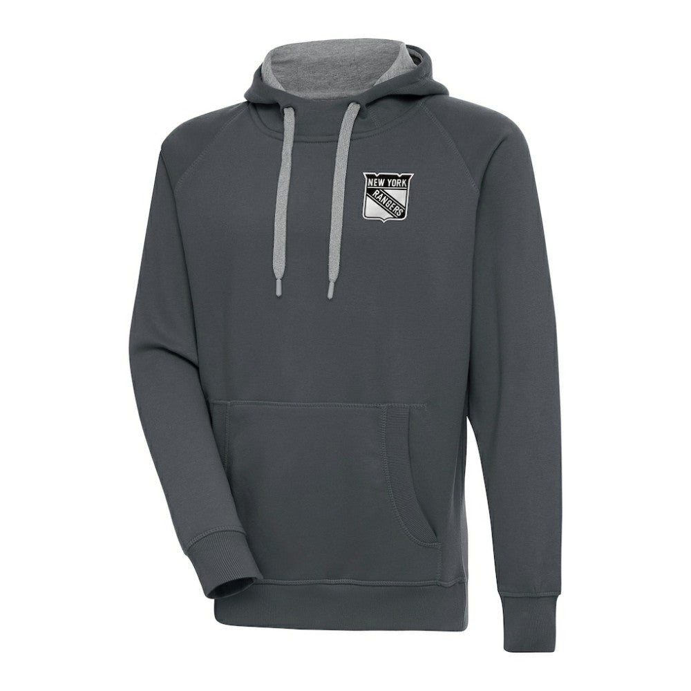 NHL New York Rangers Antigua Metallic Logo Victory Pullover Hoodie - Charcoal