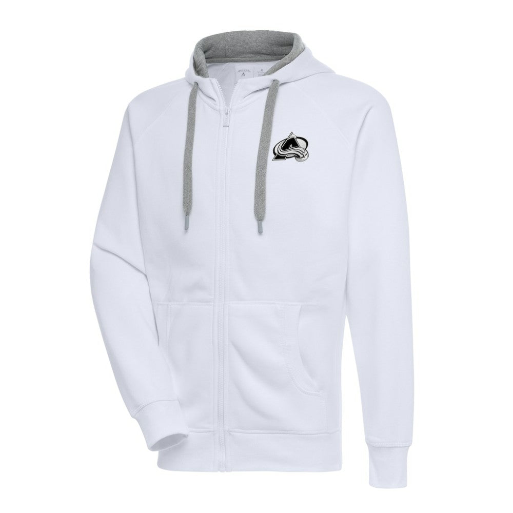 NHL Colorado Avalanche Antigua Metallic Logo Victory Full-Zip Hoodie - White