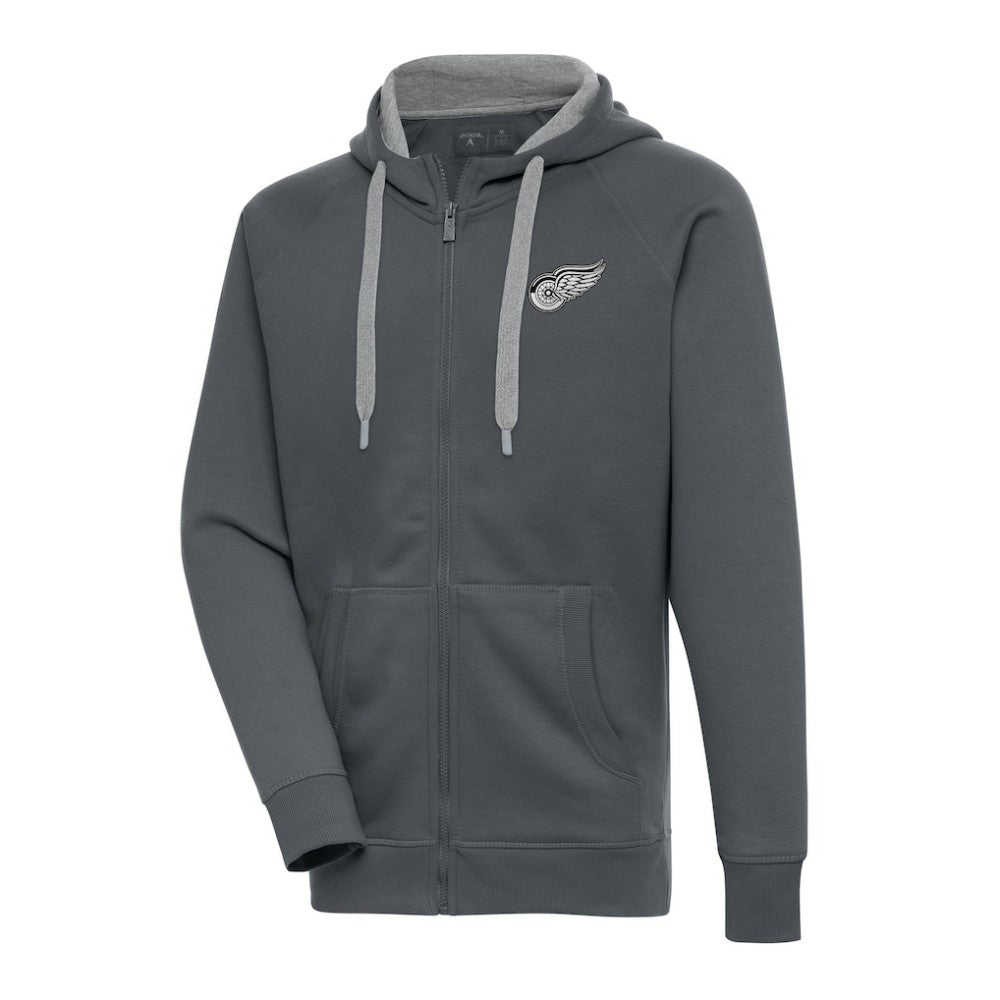 NHL Detroit Red Wings Antigua Metallic Logo Victory Full-Zip Hoodie - Charcoal