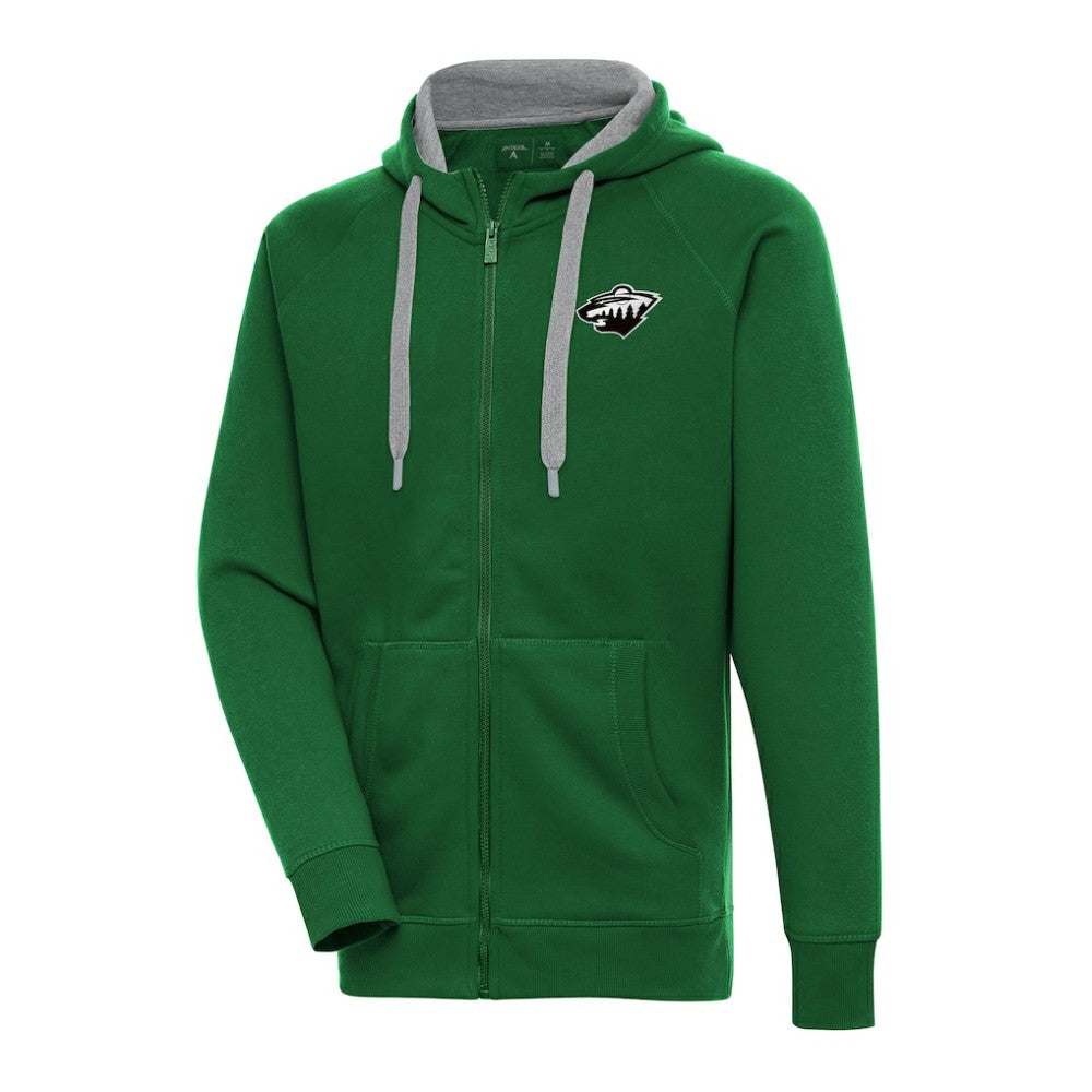 NHL Minnesota Wild Antigua Metallic Logo Victory Full-Zip Hoodie - Green