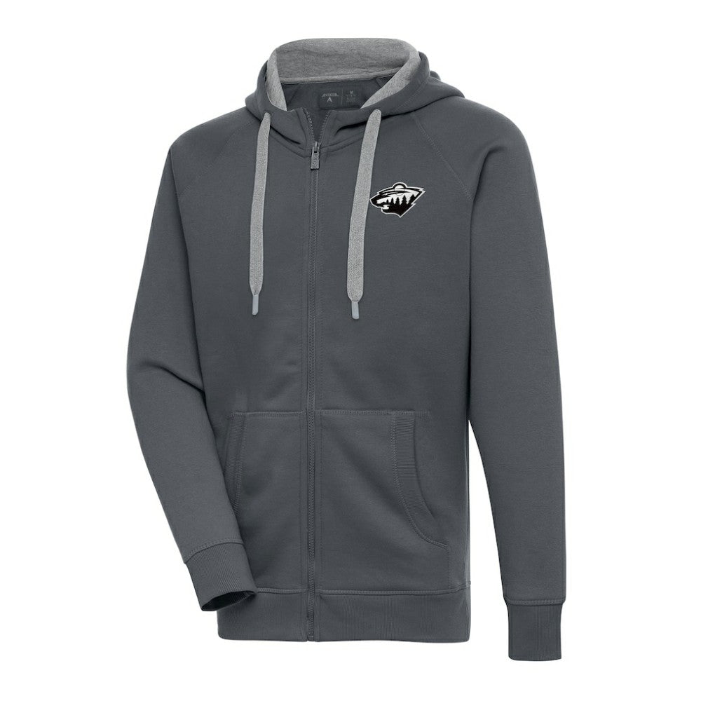 NHL Minnesota Wild Antigua Metallic Logo Victory Full-Zip Hoodie - Charcoal