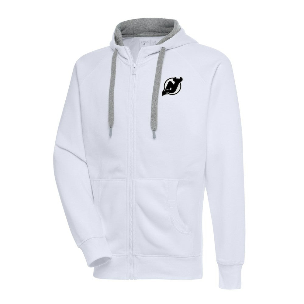 NHL New Jersey Devils Antigua Metallic Logo Victory Full-Zip Hoodie - White