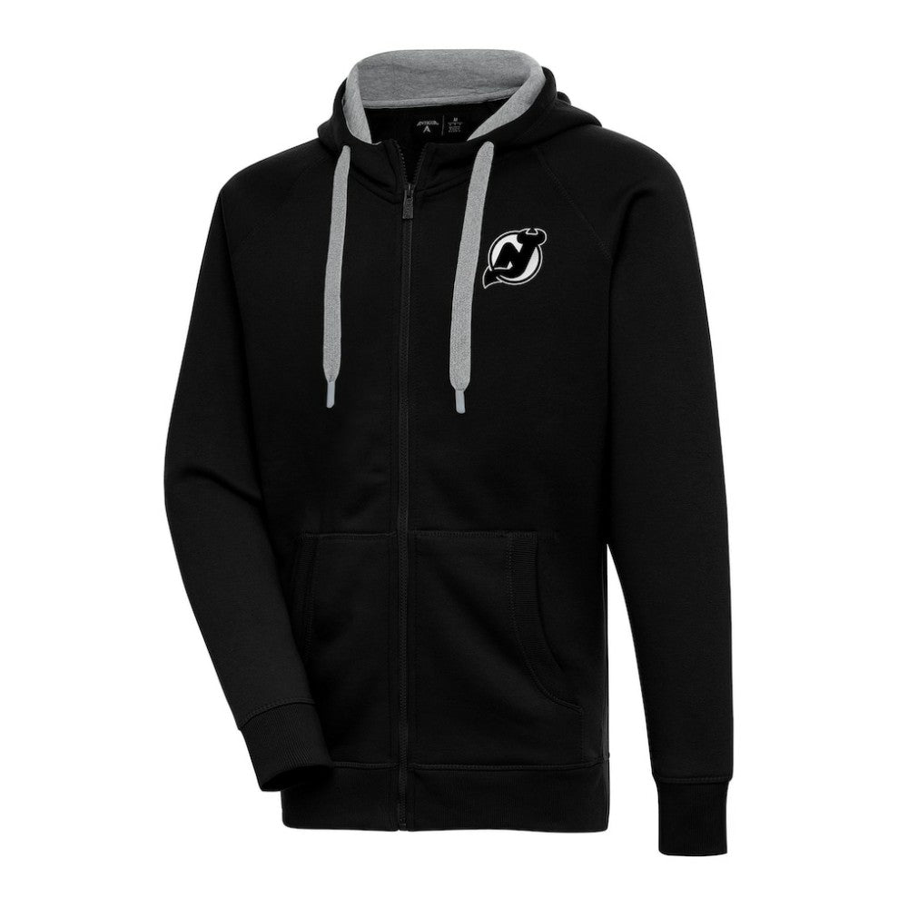 NHL New Jersey Devils Antigua Metallic Logo Victory Full-Zip Hoodie - Black