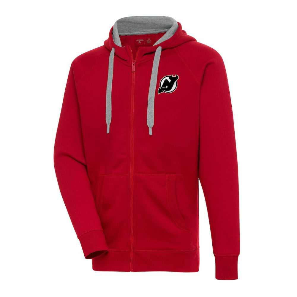 NHL New Jersey Devils Antigua Metallic Logo Victory Full-Zip Hoodie - Red