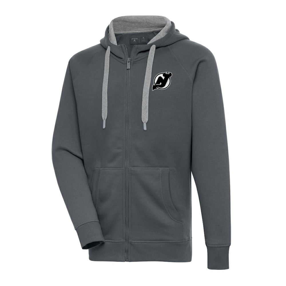 NHL New Jersey Devils Antigua Metallic Logo Victory Full-Zip Hoodie - Charcoal