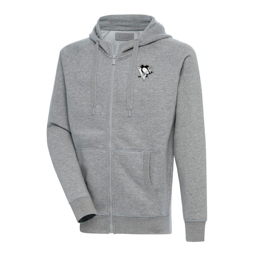 NHL Pittsburgh Penguins Antigua Metallic Logo Victory Full-Zip Hoodie - Heather Gray