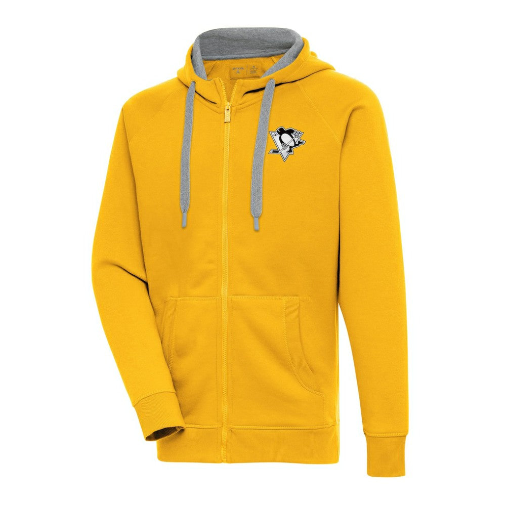 NHL Pittsburgh Penguins Antigua Metallic Logo Victory Full-Zip Hoodie - Gold