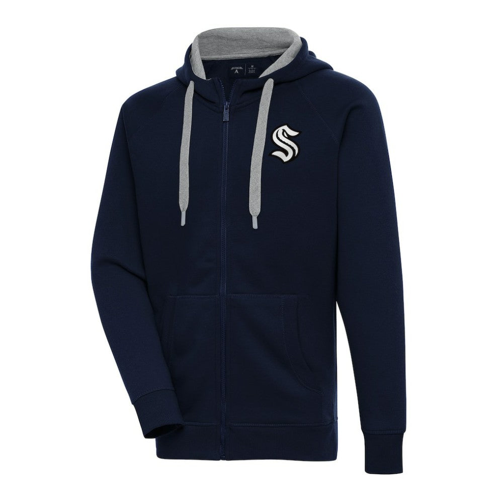 NHL Seattle Kraken Antigua Metallic Logo Victory Full-Zip Hoodie - Deep Sea Blue
