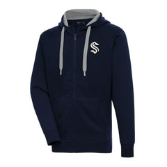 NHL Seattle Kraken Antigua Metallic Logo Victory Full-Zip Hoodie - Deep Sea Blue