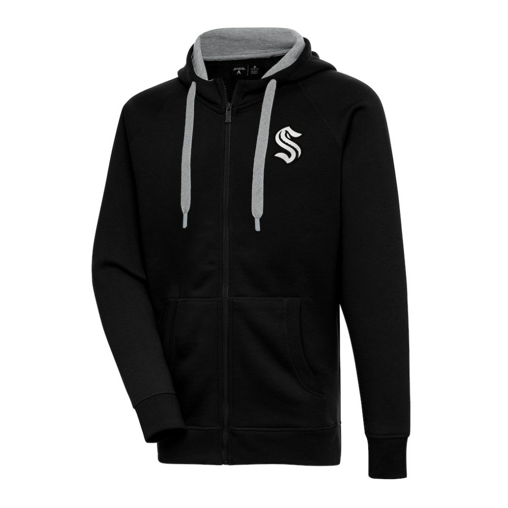 NHL Seattle Kraken Antigua Metallic Logo Victory Full-Zip Hoodie - Black