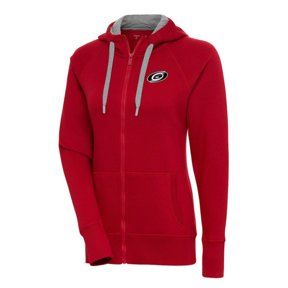 NHL Carolina Hurricanes Antigua Women's Metallic Logo Victory Full-Zip Hoodie - Red