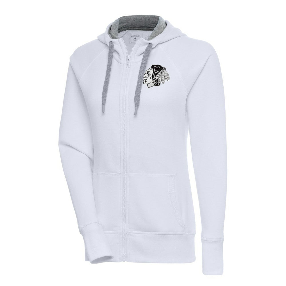 NHL Chicago Blackhawks Antigua Women's Metallic Logo Victory Full-Zip Hoodie - White