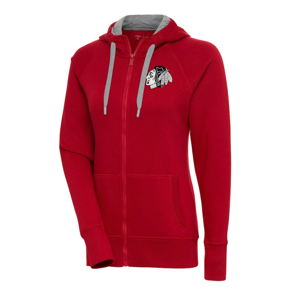 NHL Chicago Blackhawks Antigua Women's Metallic Logo Victory Full-Zip Hoodie - Red