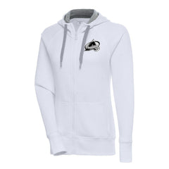 NHL Colorado Avalanche Antigua Women's Metallic Logo Victory Full-Zip Hoodie - White