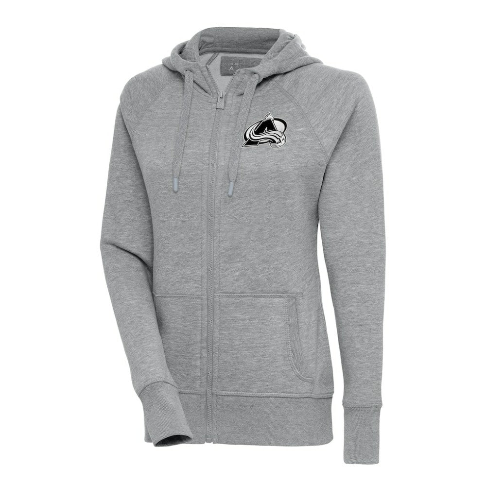 NHL Colorado Avalanche Antigua Women's Metallic Logo Victory Full-Zip Hoodie - Heather Gray