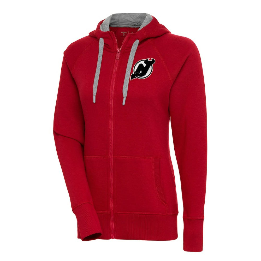 NHL New Jersey Devils Antigua Women's Metallic Logo Victory Full-Zip Hoodie - Red