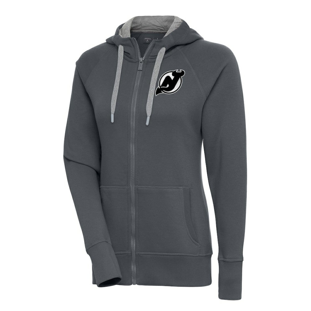 NHL New Jersey Devils Antigua Women's Metallic Logo Victory Full-Zip Hoodie - Charcoal