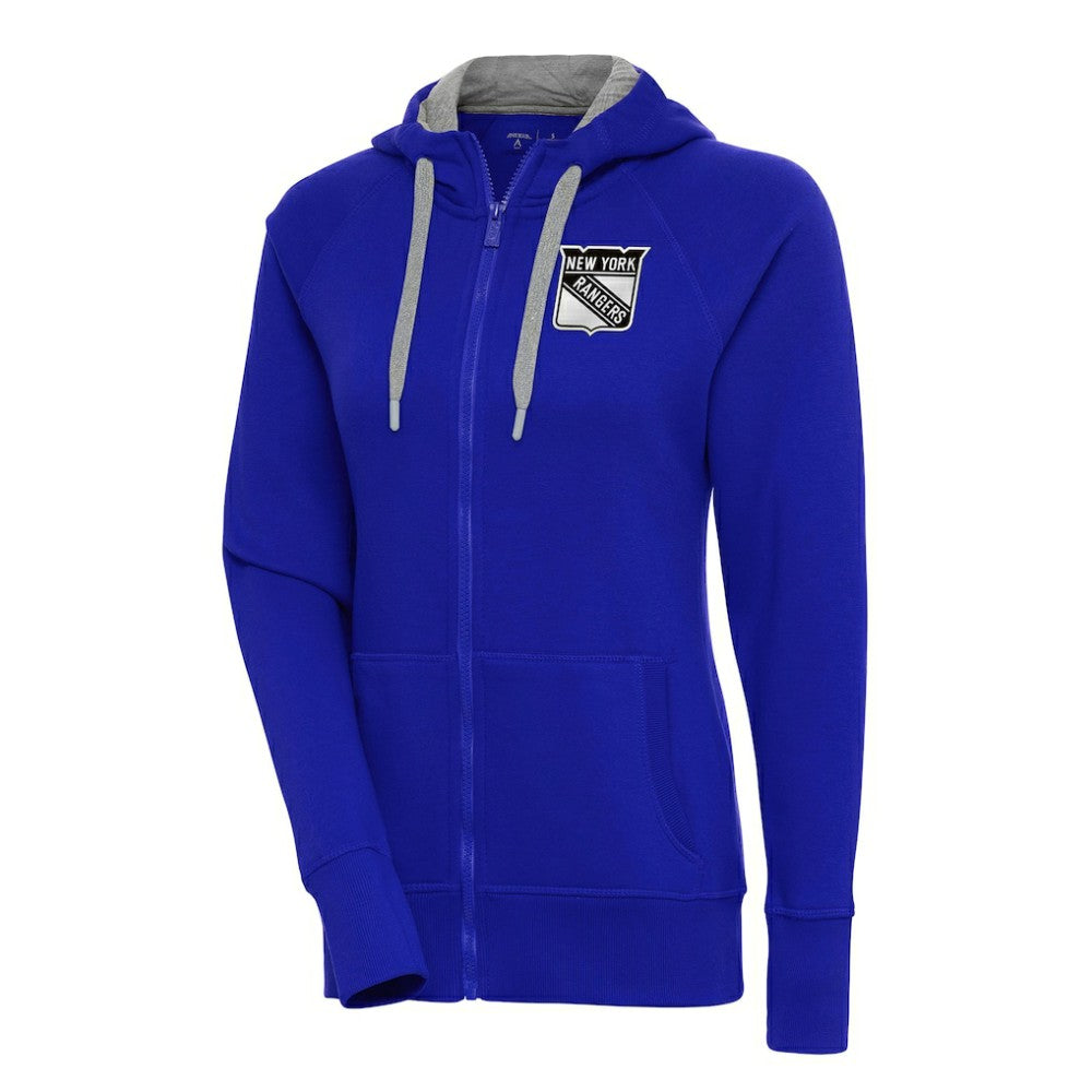 NHL New York Rangers Antigua Women's Metallic Logo Victory Full-Zip Hoodie - Blue