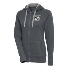 NHL New York Rangers Antigua Women's Metallic Logo Victory Full-Zip Hoodie - Charcoal
