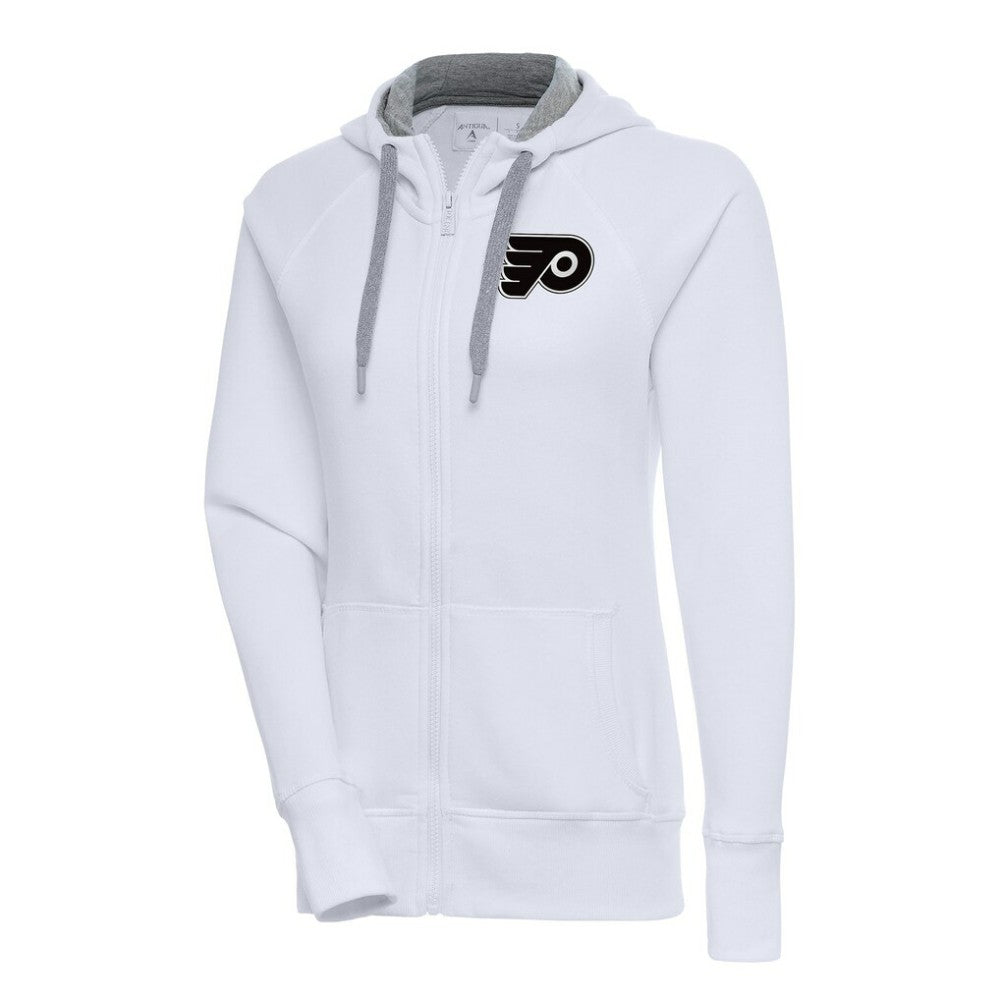 NHL Philadelphia Flyers Antigua Women's Metallic Logo Victory Full-Zip Hoodie - White