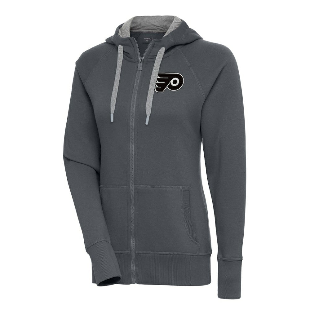 NHL Philadelphia Flyers Antigua Women's Metallic Logo Victory Full-Zip Hoodie - Charcoal