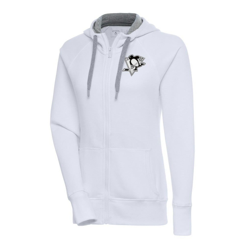 NHL Pittsburgh Penguins Antigua Women's Metallic Logo Victory Full-Zip Hoodie - White