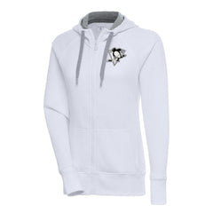 NHL Pittsburgh Penguins Antigua Women's Metallic Logo Victory Full-Zip Hoodie - White
