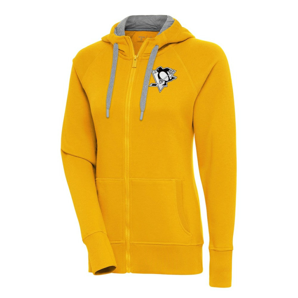 NHL Pittsburgh Penguins Antigua Women's Metallic Logo Victory Full-Zip Hoodie - Gold