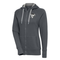 NHL Pittsburgh Penguins Antigua Women's Metallic Logo Victory Full-Zip Hoodie - Charcoal