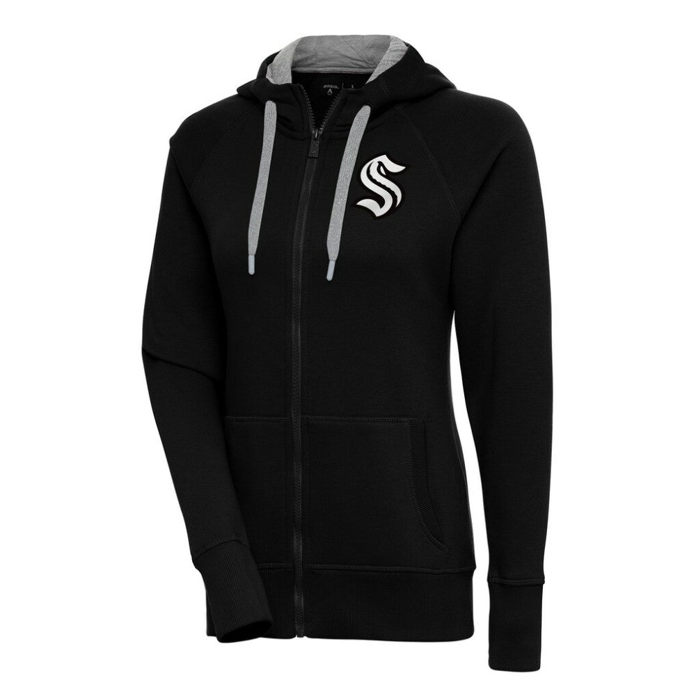NHL Seattle Kraken Antigua Women's Metallic Logo Victory Full-Zip Hoodie - Black