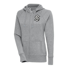 NHL Seattle Kraken Antigua Women's Metallic Logo Victory Full-Zip Hoodie - Heather Gray
