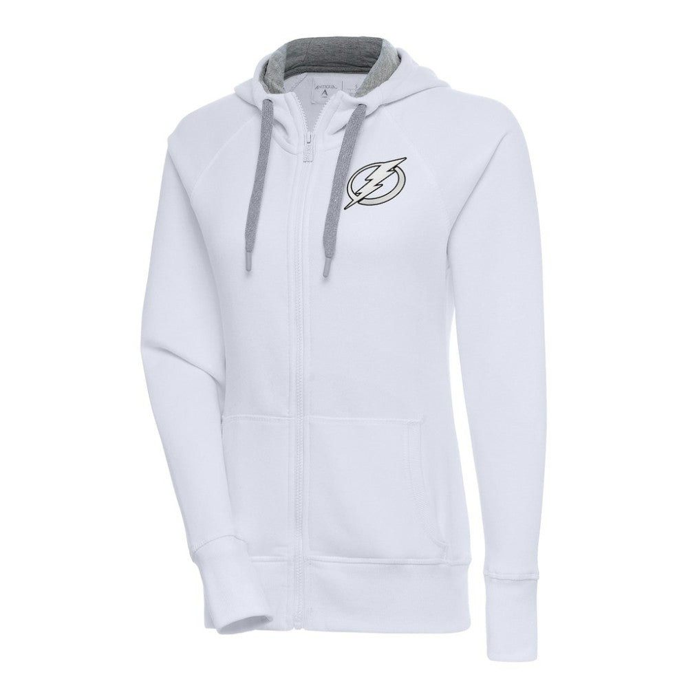 NHL Tampa Bay Lightning Antigua Women's Metallic Logo Victory Full-Zip Hoodie - White