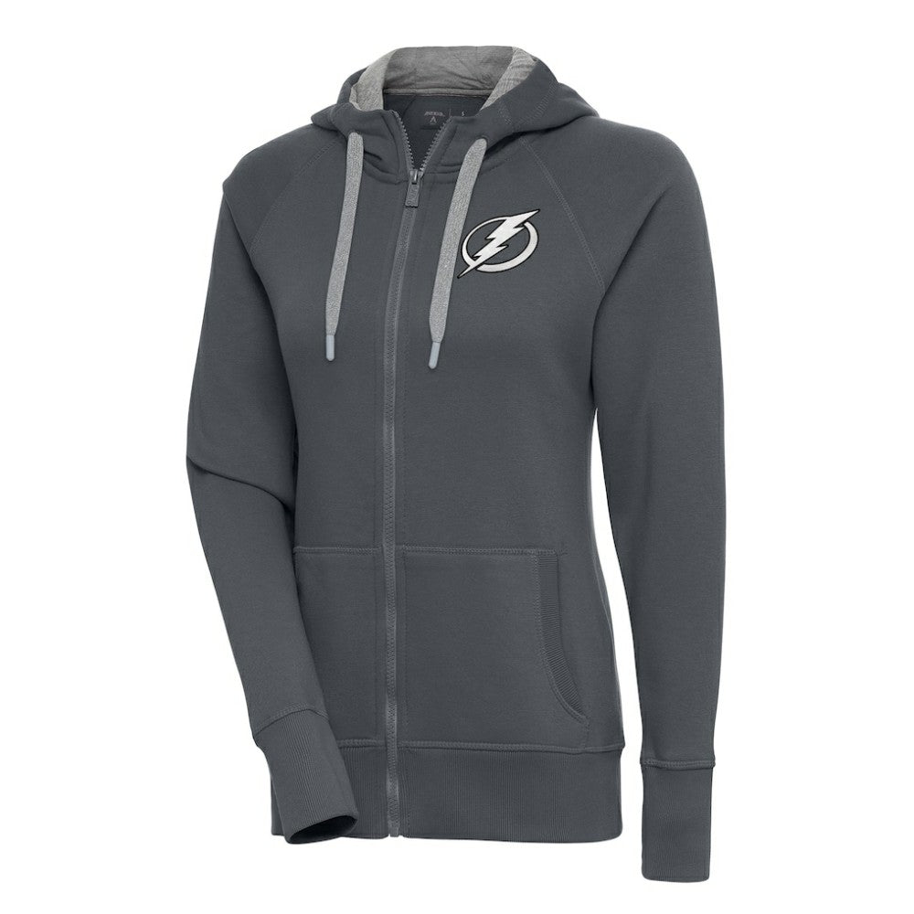 NHL Tampa Bay Lightning Antigua Women's Metallic Logo Victory Full-Zip Hoodie - Charcoal