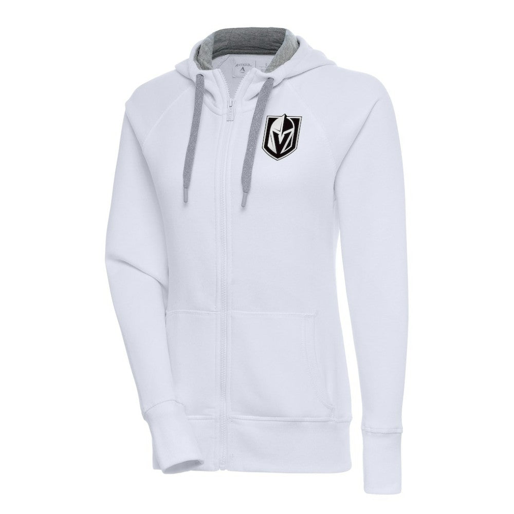 NHL Vegas Golden Knights Antigua Women's Metallic Logo Victory Full-Zip Hoodie - White