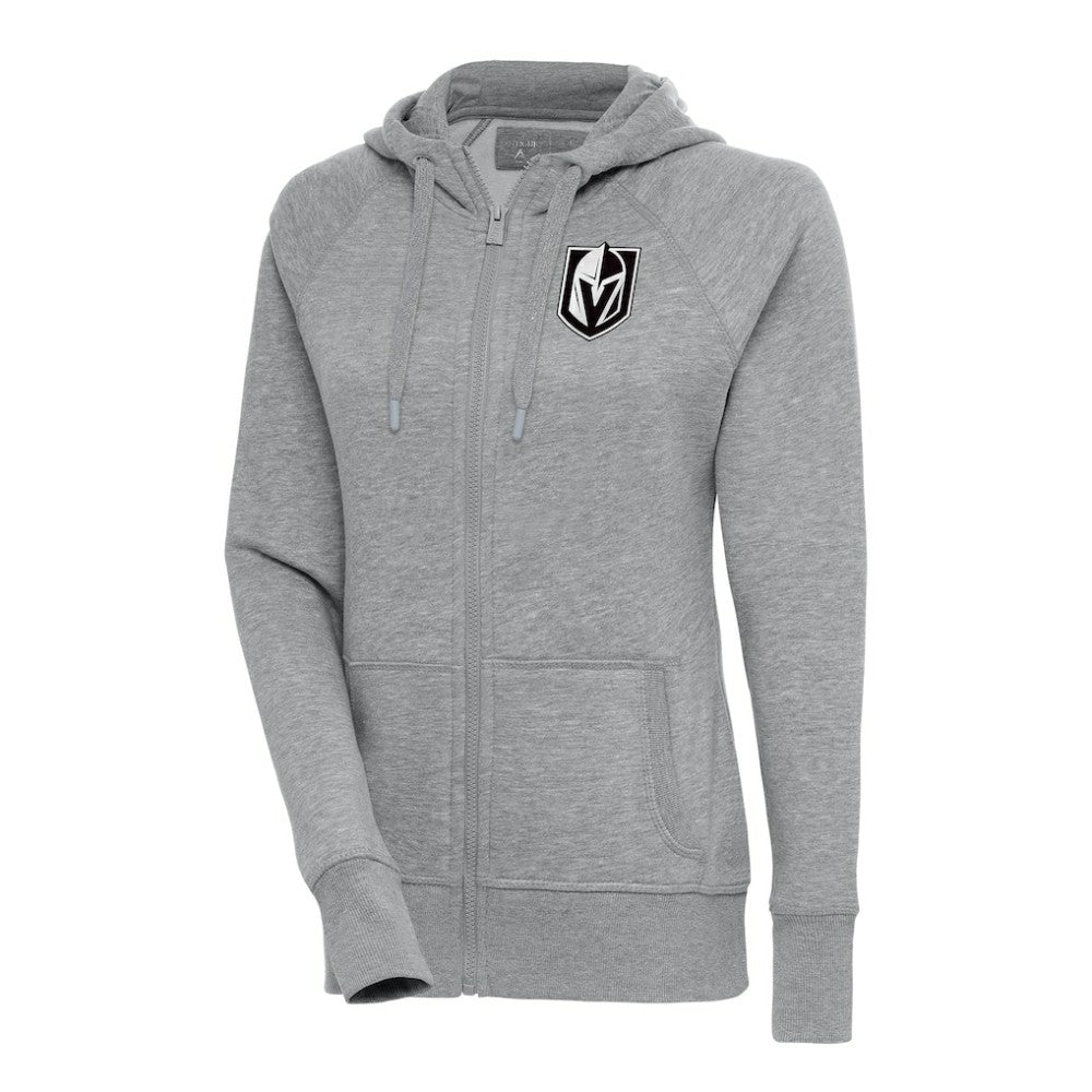 NHL Vegas Golden Knights Antigua Women's Metallic Logo Victory Full-Zip Hoodie - Heather Gray