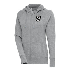 NHL Vegas Golden Knights Antigua Women's Metallic Logo Victory Full-Zip Hoodie - Heather Gray